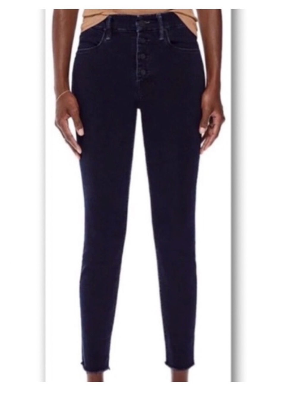 Mother Pixie Ankle Fray Jeans Black Button Fly Raw Hem 31